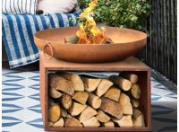 Santorini Rust Fire Pit + Wood Box